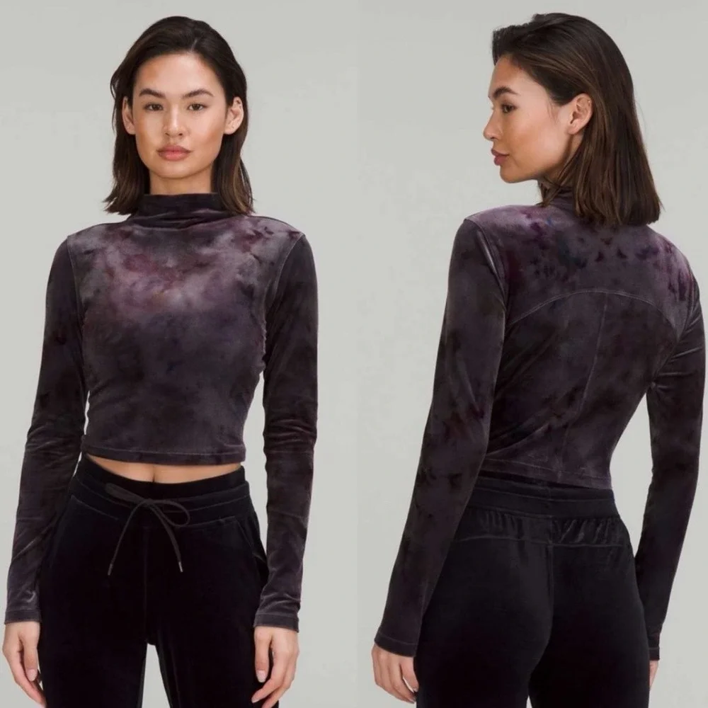 New Lululemon Crop Top All Aligned Mock Neck Velour Interstellar Gray Galaxy 6‎